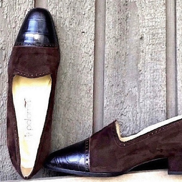 PALOMA PICASSO Shoes Italian Vintage Retro Embossed Brown Suede Leather Size 7.5 - Picture 6 of 14